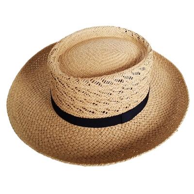 China Natural Grass Big Buckle Stylish Men's Summer Beach Straw Straw Hat Eco-Friendly Hats With Big Brim for sale