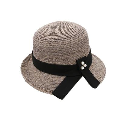 China Eco-Friendly Big Women Summer Custom Paper Straw Knit Hats Beach Bucket Sun Hat With Chain Trim for sale