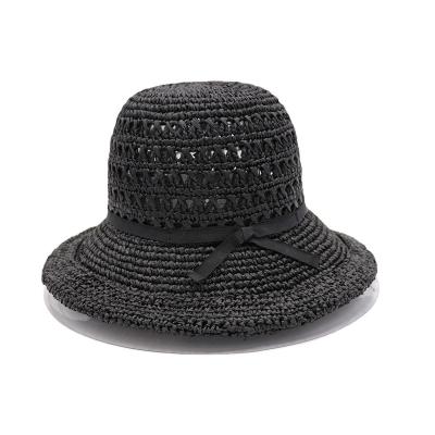 China Eco-friendly Woman Colorblock Children's Lace Straw Woven Fisherman Hat With Streamers for sale