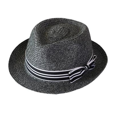 China Lauhala Folding Men's Fashion Sun Straw Fedora Hat Eco-friendly Yarn In Brim Black Beach Hats For Men Black for sale