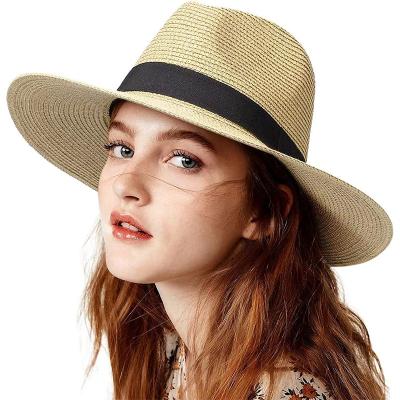 China Eco-Friendly Wide Brim Women Sun Visor Eco-Friendly Women's Natural Panama Straw Hat Super Quality Fedora for sale