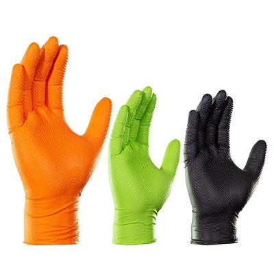 China Hot Selling Orange, Black and Green Diamond Textured Cleaning Thickened 6-8-10 Mill Nitrile Free Work Protective Gloves for sale