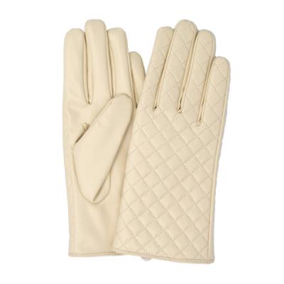 China New simple style ladies white winter gloves in leather and support acrylic material OEM and ODM for sale