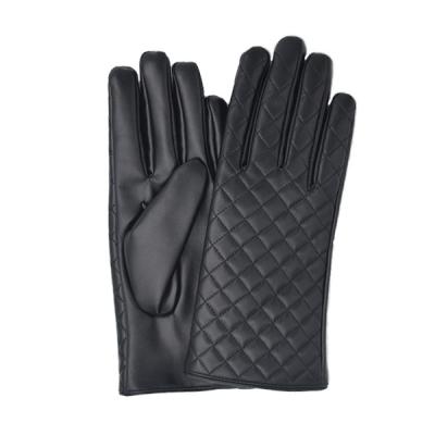 China TWILL Diamond Mesh Design Autumn/Winter Warm Ladies Leather Whip Black PU Gloves Winter Gloves for sale