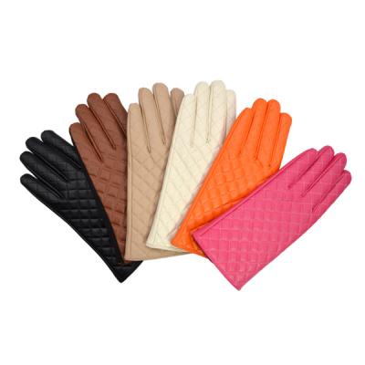 China Factory Custom Women's Winter Gloves PU Camel Leather Black White Brown Orange Pink Warm Outdoor Riding Plain for sale