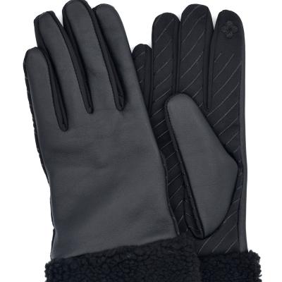 China Four Seasons leather gloves for women, elastic fabric palm and faux wool cuff for driving gloves riding cashmere striped BSL033 for sale