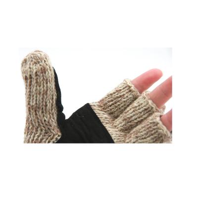 China Fashion Custom Style Cloth Gloves Winter Lady Knitted Warm Half Finger Knitted Outdoor Gloves Knitted Sherpa Gloves Striping Women Mittens for sale