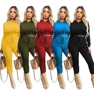 China wholesale NEW Anti-wrinkle Streetwear hoodies ribbed casual two-piece set women two-piece pants set for women for sale