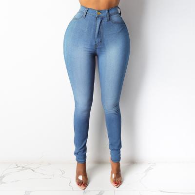 China Washable Stretching 2021 Good Quality Fit Pure Color Waist Woman Jeans High Pencil Feminin Skinny Pants Fashion Denim Pants for sale