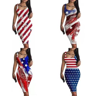 China Newest design anti-static tight simple fashionable casual fourth full of july dress printed sleeveless slim vest 6xl plus size dress for sale