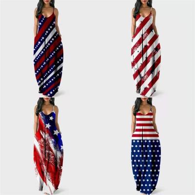 China Newest anti-static design refreshing style with long skirt, American Independence Day digital printing temperament street 4xl plus size dress for sale