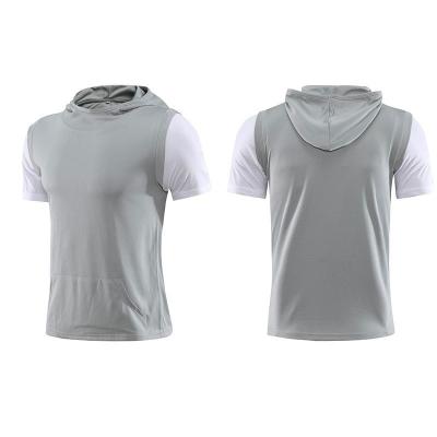 China QUICK DRY Casual Polyester Sports Hooded T-shirt Mens Running Training T-shirt Short Sleeve Hoodie for sale