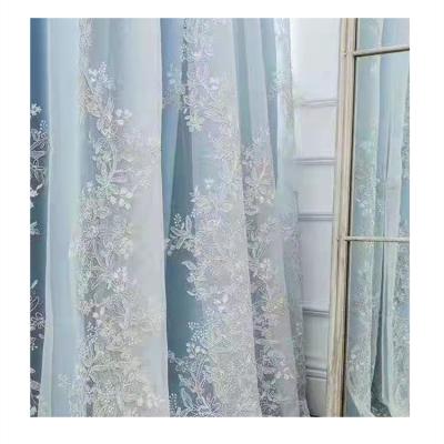 China Blackout Rice White Gold Silk Disc Embroidered Window Screen Plus Blackout Blue Interlining Bedroom Curtain Top French Embroider S-019 for sale