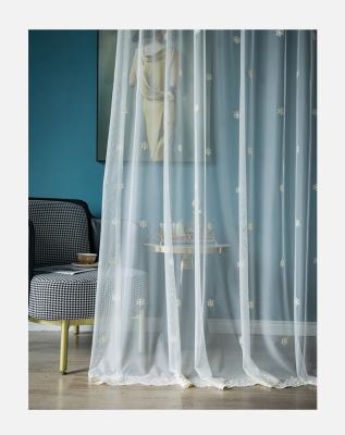 China S-023 blackout hook curtain six-petal living room bedroom balcony yarn curtain embroidery white yarn blackout curtain for sale