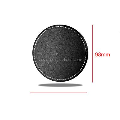 China Nice Quality Custom Logo Art Metal Mug Folk Leather Outdoor Coaster With Stand Black Set for sale