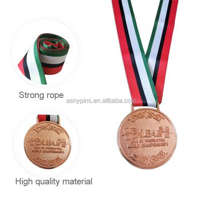 China UAE 3D Embossed Copper Plating Round Shape Custom Logo Medal For Power Lifting World Championships for sale