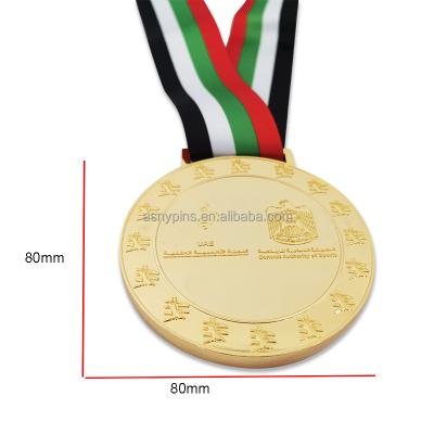 China Double 3D Logo Sports Award Souvenir Medal Custom Gold Plated Europe UAE With Ribbon Lanyard for sale