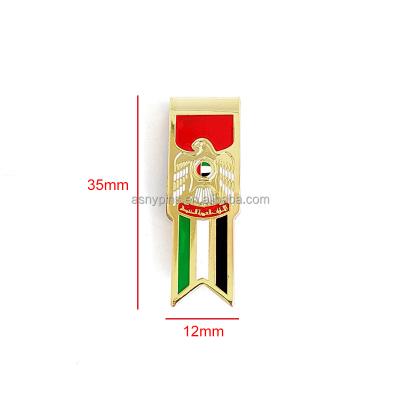 China High Quality Customized Education UAE Hawk With Flag Soft Brass Gold Enamel Bookmark for sale