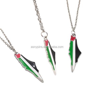 China Hot Selling Travel Agency Palestine Patriotism Flag Map Shape Jewelry Pendant Charm, Palestine Patriotism Silver Necklace In Stock for sale