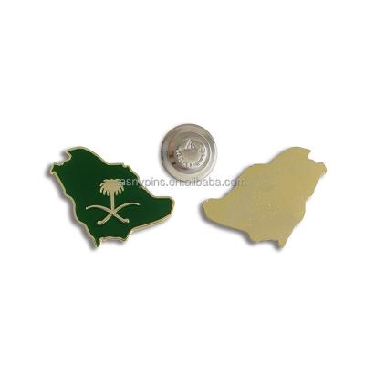 China Gifts Saudi Arabia Gold Thin Layer Map Soft Metal Enamel Metal Map Pin Badge With Magnet In Stock for sale