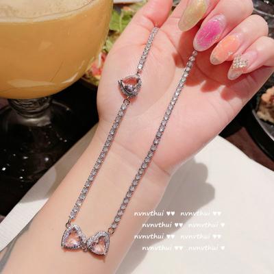 China Mechanical Vintage Glitter Heart Powder Gem Necklace Plated in 18K Gold Color Multifaceted Zircon Geometric Choker Earrings Jewelry for sale