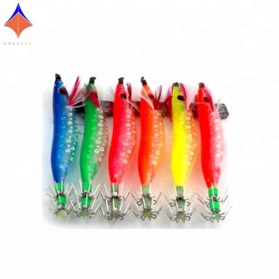 China Noctilucent Wooden Shrimp Squid Hook Fishing Lure Jigger for sale