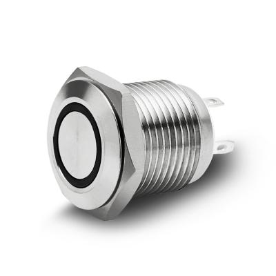 China IP65 16mm Ring High Quality Vandal Proof Stainless Nickel Plated Stainless/Brass LED Metal Flat Push Button Switch for sale