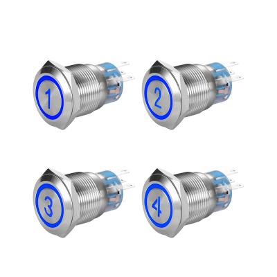 China Stainless/Brass Nickel Plated Momentary Micro Push Button Switch, Metal 19mm Led Push Button Switch, 1234 Light Push Button Switch for sale