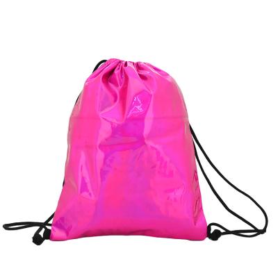 China Holographic Polyester Laser PU Drawstring Bag Rose Hologram Backpack Sports Backpack for sale