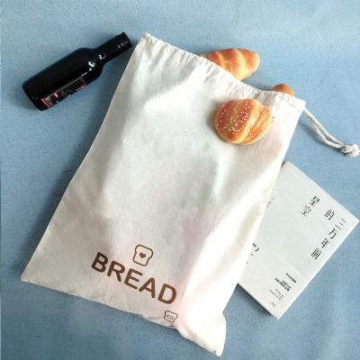 China Cheap Eco-friendly Cotton Bread Sack Bakery Bread Shopping Bags With Custom Logos Cotton Drawstring Bread Bag With Rope Drawstring Closure for sale