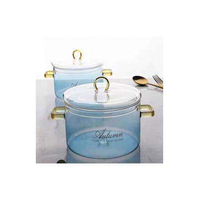 China High Sustainable Borolicate Heat Resistant Transparency Two-ear Glass Cooking Pot for sale