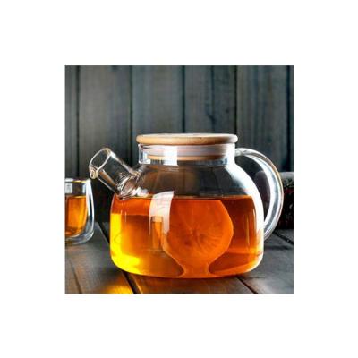 China Wholesale Luxurious Glass Stocked Cold Water Jug Set Juice Kettle Teapot With Stand Tray Large Capacity Transparent Heat Resistant Pot for sale