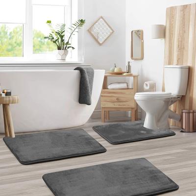 China 3 Shower Non Slip Flannel Memory Foam Absorbent Bath Mat Viable Quick Dry Bathroom Set For Home Hotel for sale