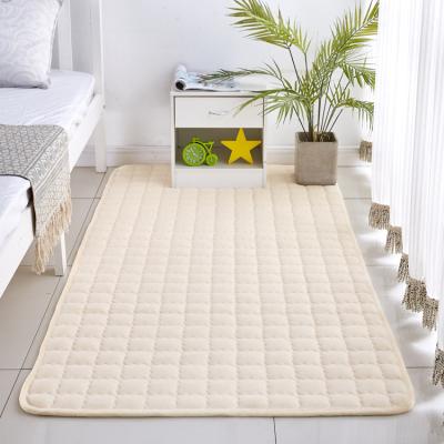 China Washable Thicken Lattice Bed Carpet Rug Solid Color Coral Velvet Quilted Embroidered Rug For Bedroom for sale