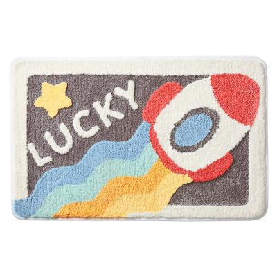 China Rocket Outer Space Rainbow Sky Water Absorption Microfiber Strong Bath Mat Shaggy Bath Mat Anti-Slip TPR Washable Floor Mat for sale