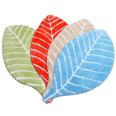 China Machine Washable Bathroom Rug TPR Anti-Slip Floor Mat Shaggy Leaf-Shape Bath Mat for sale