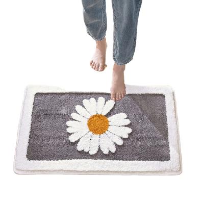 China Washable Cartoon Little Daisy Flocking Floor Mat Bathroom Non-Slip Rug Bedroom Floor Mat Absorbent Mat for sale