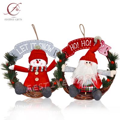 China MODEL TOY Guangzhou, China Supplies Sitting Decorative Santa Claus Christmas Santa Claus and Snowman Wreath Plush Stuffed Toys for sale