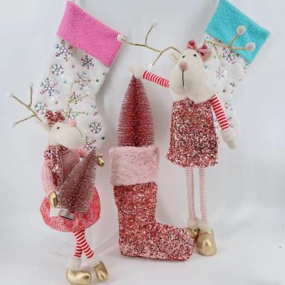 China 2022 NEW POLYESTER FABRIC STOCKING FOR CHRISTMAS DECOR PINK SEQUIN STOCKING for sale