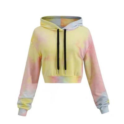 China Wholesale Anti-wrinkle Cotton Tie Thin Fashion Crop Dye Top Autumn Hoodie For Women for sale