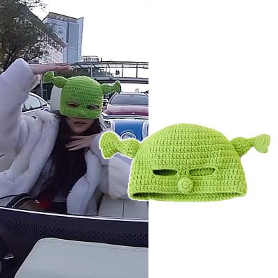 China Cartoon Monster Halloween Party COMMON Hand Knitted Green Skull Knit Winter Balaclava Hat Wool Ski Mask Custom Hip Hop Logo Hats for sale