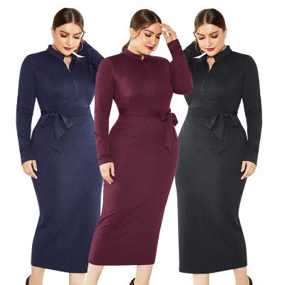 China Hot Selling Anti-Shrink Midi Length Slim Fit Up Oversized Zipper Women's Slim Fit Plus Sweater Dress for sale