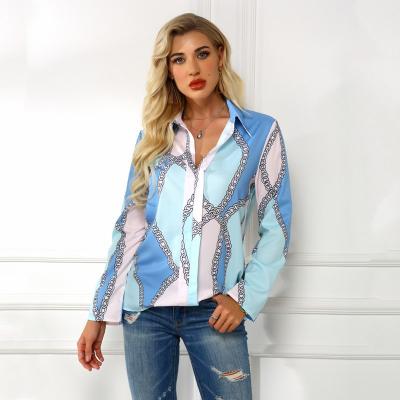 China 2021 S-5XL Anti-wrinkle Summer and Autumn New Loose Printed V-Neckline All-match Women Chiffon Long Plus Size Blouse for sale