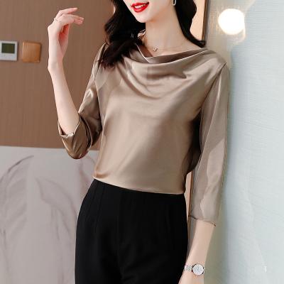 China 2021 New Anti-wrinkle Autumn Women fashion design satin shirt tops for women elegant stain top blouse for sale