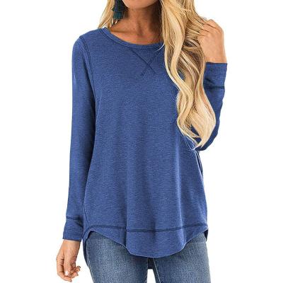 China Long Sleeve Anti-pilling Cotton Shirt Loose Plus Size Women Blouse Tops Crew Neck Solid Color Tops for sale