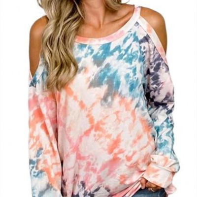 China 2011 Anti-Wrinkle Round Neck Suspender Off Shoulder Tie Dye Casual Long Sleeve Top for sale