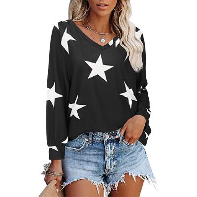 China Breathable High Quality Star Printed Hoodies Womens Long Sleeve Pullover Shirts Women Clothing for sale