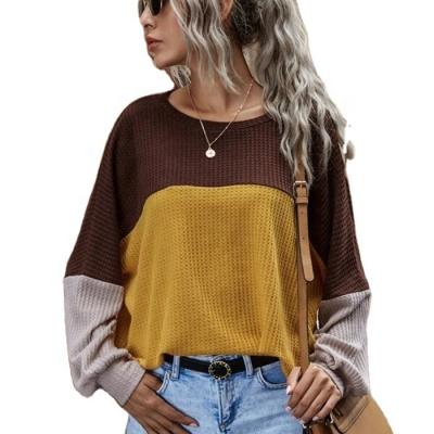 China QUICK DRY Fashionable O-neck Loose Apparel Long Sleeve Sweatshirt Womens Color Block Tops for sale