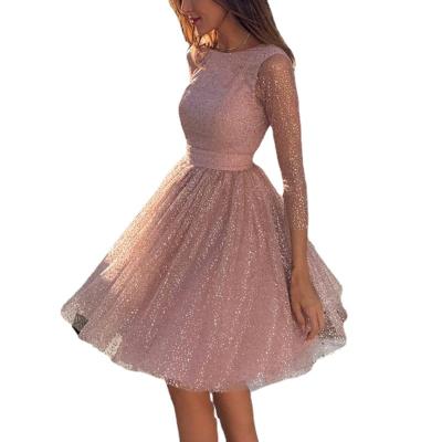 China 2021 Women's Breathable Fashion Long Sleeve Pink Mini Length Cocktail Dress for sale