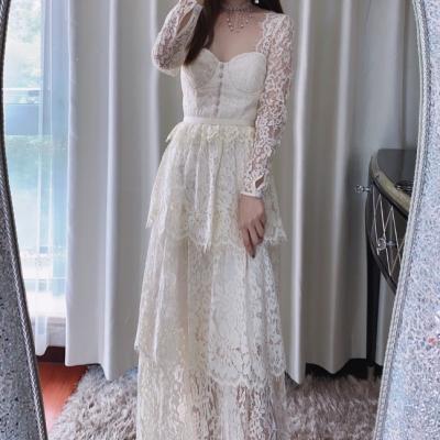 China Autumn And Winter New Washable Women's Clothing Retro Square Collar Dress Long Sleeve Dress for sale